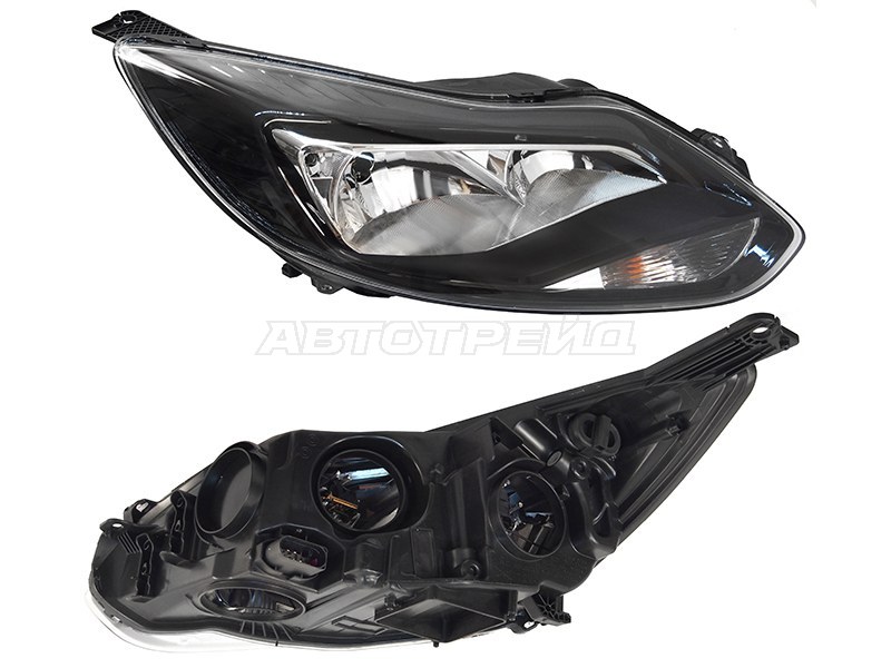 Фара Ford Focus 10-15 (Справа / Галоген / С электрокорректором / Чёрная)
