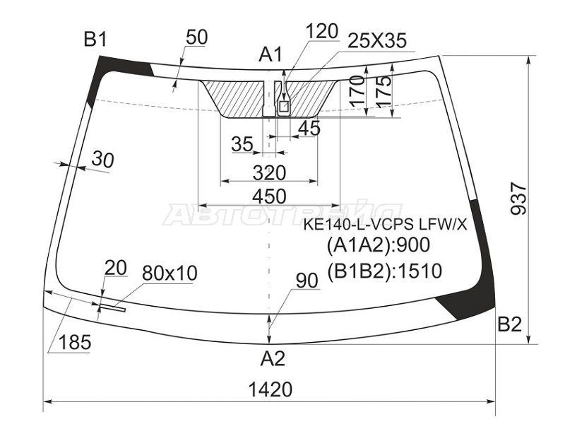 Стекло лобовое (Датчик дождя) Toyota Corolla (E150) 06-13 / Corolla USA (E140) 08-13