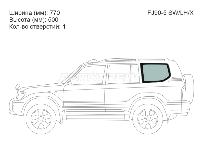 Стекло кузова боковое (не опускное) (Слева / Цвет зеленый) Toyota Land Cruiser Prado (J90) 96-02