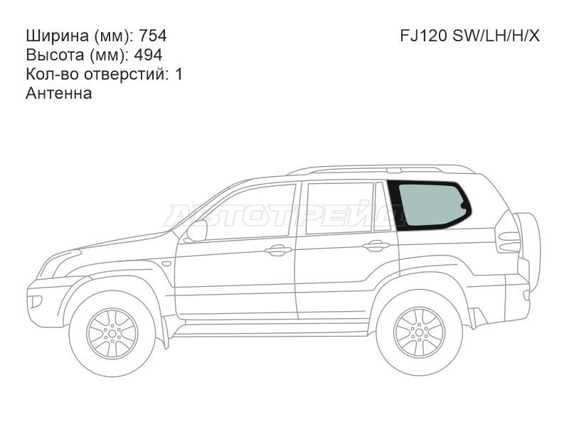 Стекло кузова боковое (не опускное) (Слева / Цвет зеленый) Toyota Land Cruiser Prado (J120) 02-09 / Lexus GX 02-09