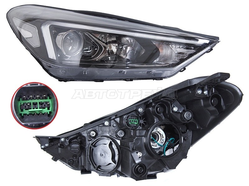Фара Hyundai Tucson 18-21 (Справа / Галоген / ДХО / С электрокорректором)