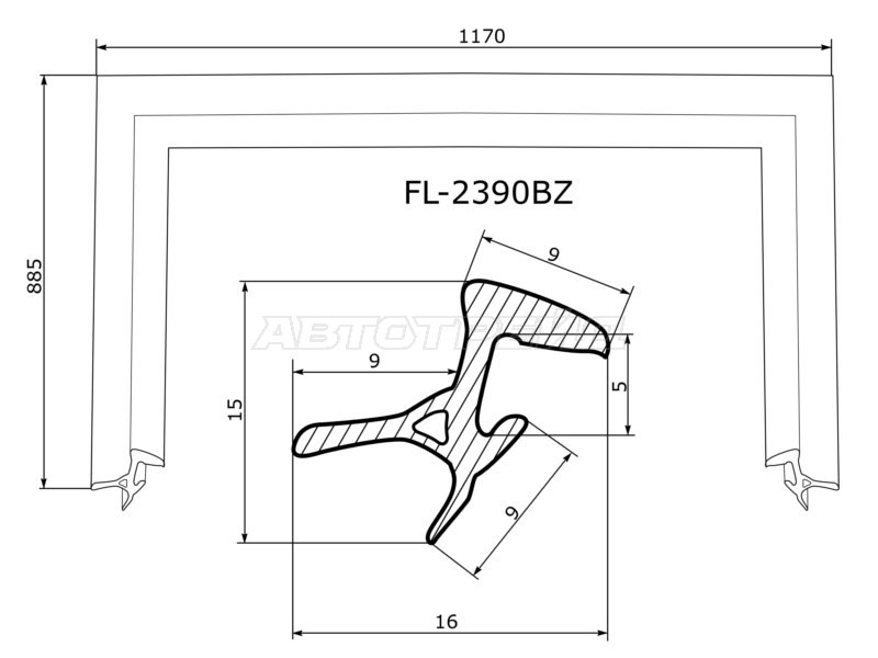 Молдинг лобового стекла (П-образный) Lexus RX 03-09 / Toyota Harrier (XU30) 03-13