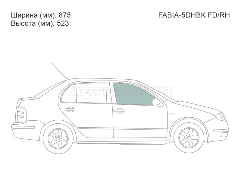 Стекло боковое опускное (Спереди / Справа / Цвет зеленый) Skoda Fabia 99-08