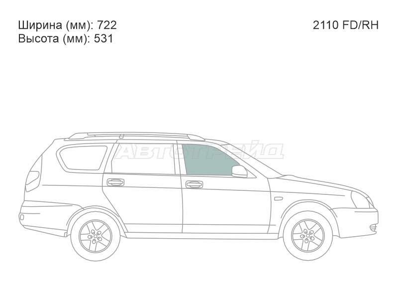 Стекло боковое опускное (Спереди / Справа / Цвет зеленый) LADA 2110 95-14 / 2111 97-14