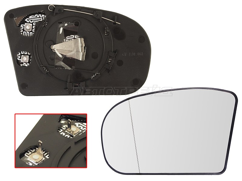 Полотно зеркала Mercedes-Benz C-Class 00-08 / E-Class 02-06 (Слева / Обогрев / асферическое)