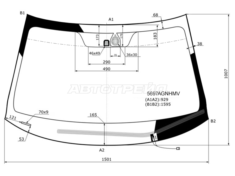 Стекло лобовое (Обогрев щеток / Датчик дождя) Mitsubishi Outlander 12-22
