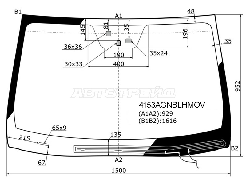 Стекло лобовое (Обогрев щеток / Датчик дождя) Hyundai Santa Fe 12-19 / Grand Santa Fe 13-18