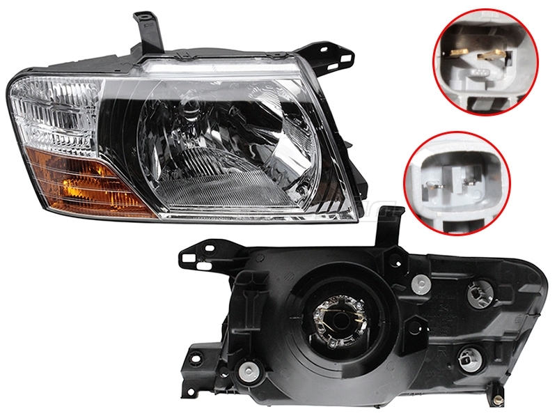Фара Mitsubishi Pajero 02-06 (Справа / Галоген / Ручная регулировка / Хром)