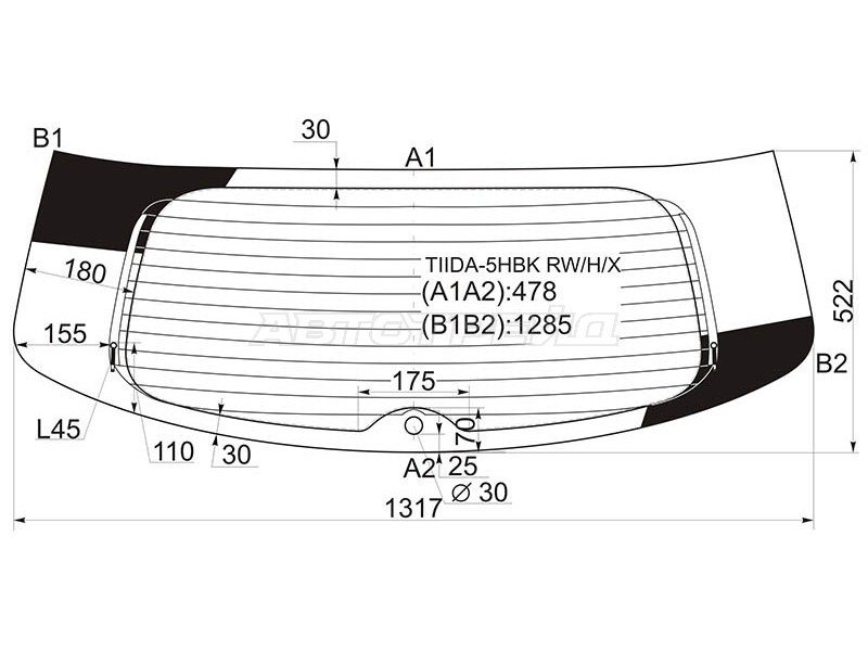 Стекло заднее (Цвет зеленый / Обогрев / 5D HBK) Nissan Tiida 04-14 / Versa 06-12
