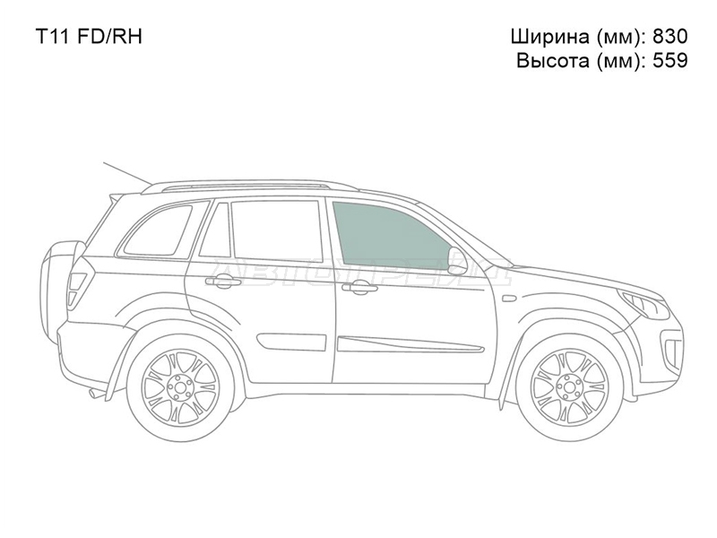 Стекло боковое опускное (Спереди / Справа / Цвет зеленый) Chery Tiggo T11 05-16 / Vortex Tingo 10-14