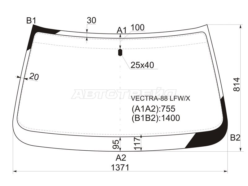 Стекло лобовое Opel Vectra 88-95