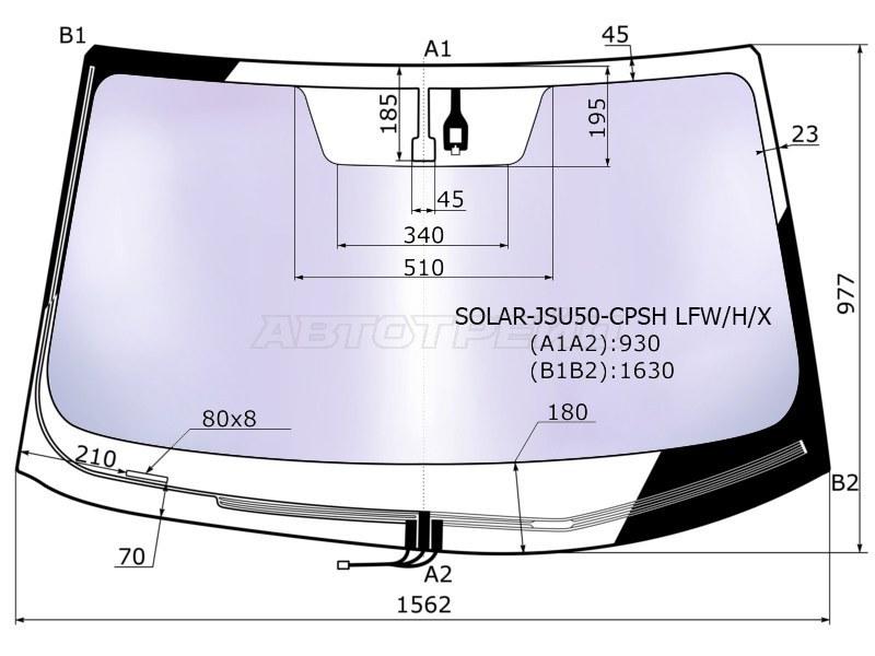 Стекло лобовое (Атермальное / Обогрев щеток / Датчик дождя) Toyota Highlander 13-20