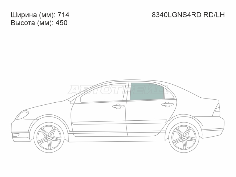 Стекло боковое опускное (Сзади / Слева / Цвет зеленый) Toyota Corolla (E120) 00-07 / Corolla Fielder 00-06