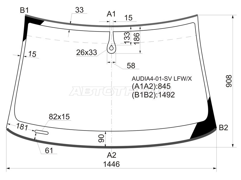 Стекло лобовое (Датчик дождя / Молдинг / 4D SED / 5D WGN) Audi A4 00-09 / S4 04-08