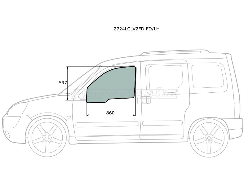 Стекло боковое опускное (Спереди / Слева / Цвет зеленый) Citroen Berlingo 96-12 / Peugeot Partner 96-12