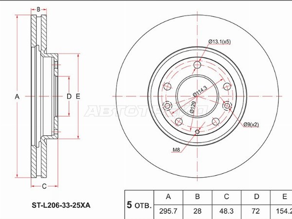 Диск тормозной (Перед) Mazda CX-7 06-12 / CX-9 07-15