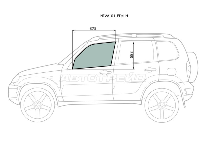 Стекло боковое опускное (Спереди / Слева / Цвет зеленый) Chevrolet Niva 98- / LADA Niva Travel 20-26