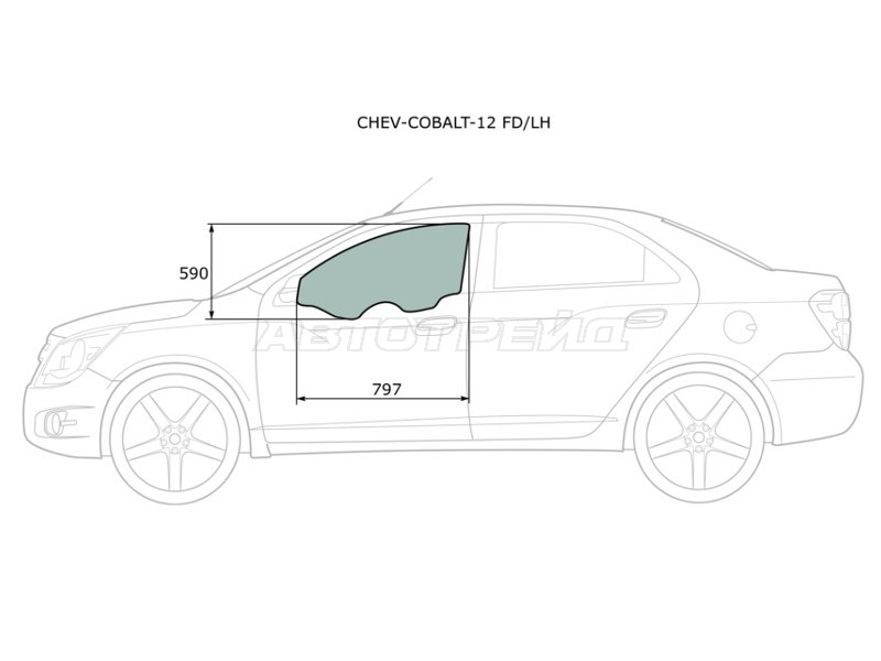 Стекло боковое опускное (Спереди / Слева / Цвет зеленый) Chevrolet Cobalt 13- / Ravon R4 16-20