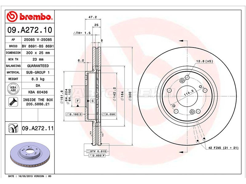 Диск тормозной (Спереди) Honda Accord 05-08 / Civic 00-09