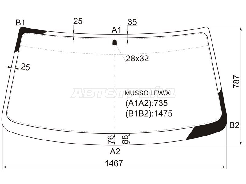 Стекло лобовое SsangYong Musso 93-05 / ТагАЗ Роад Партнер 08-14