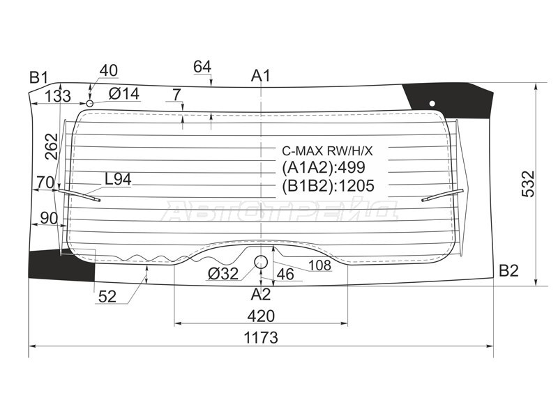 Стекло заднее (Цвет зеленый / Обогрев) Ford C-MAX 03-10
