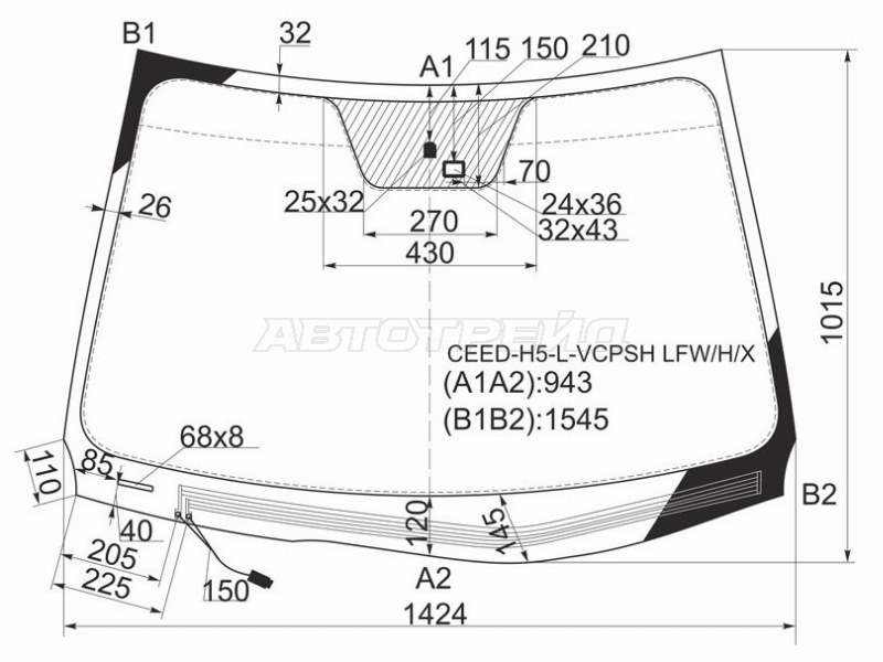 Стекло лобовое (Обогрев щеток / Датчик дождя) Kia Ceed 06-12