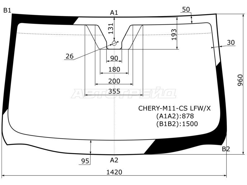 Стекло лобовое (Датчик дождя) Chery M11 10-16
