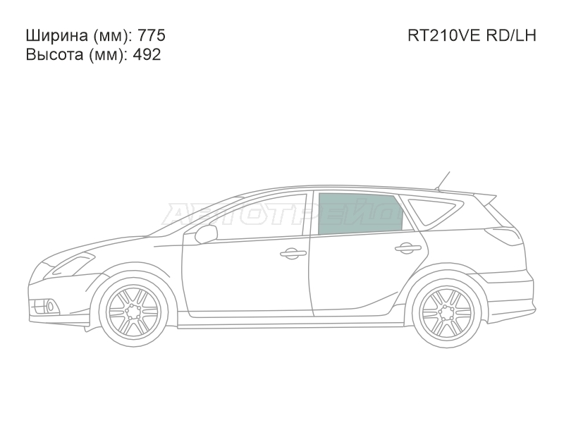 Стекло боковое опускное (Сзади / Слева / Цвет зеленый) Toyota Caldina (T240) 02-07
