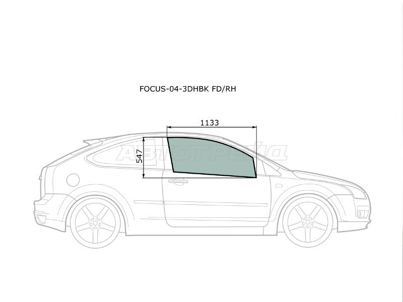 Стекло боковое опускное (Спереди / Справа / Цвет зеленый / 3D HBK) Ford Focus 04-11
