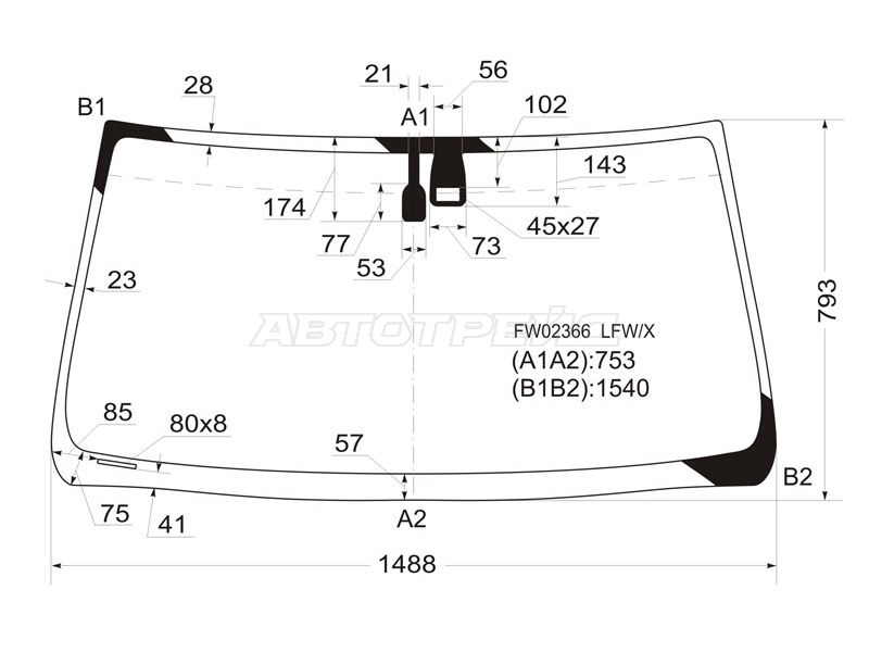 Стекло лобовое (Датчик дождя) Toyota Land Cruiser Prado (J120) 02-07 / Lexus GX 02-09