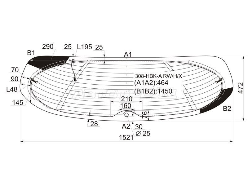Стекло заднее (Цвет зеленый / Обогрев / Антенна / 3 / 5D HBK) Peugeot 308 07-15