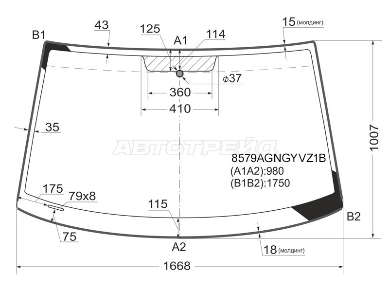 Стекло лобовое (Молдинг) Volkswagen Transporter 03-15 / Caravelle 03-15