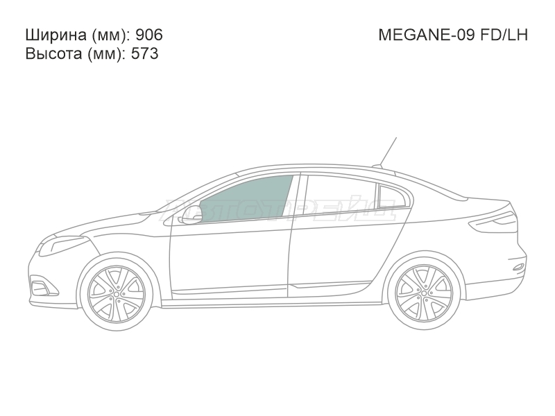 Стекло боковое опускное (Спереди / Слева / Цвет зеленый) Renault Fluence 09-17 / Megane 08-16
