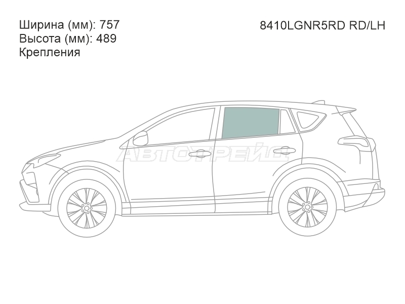 Стекло боковое опускное (Сзади / Слева / Цвет зеленый / Крепления) Toyota RAV4 (XA40) 12-19