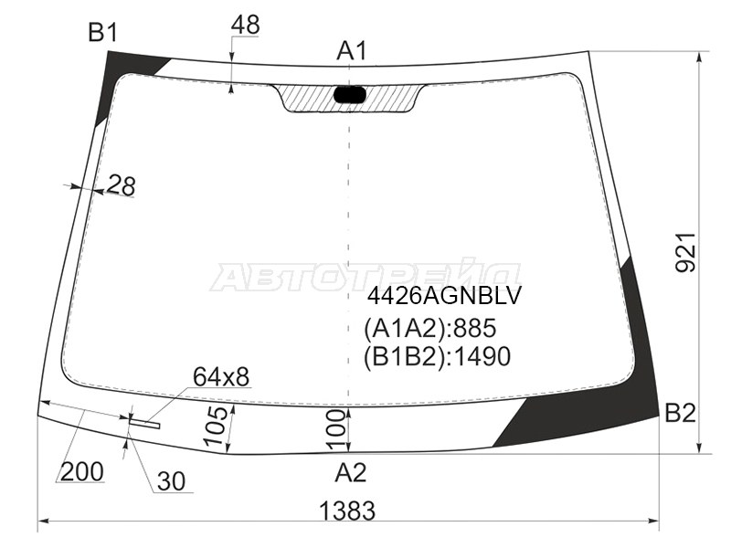 Стекло лобовое Kia Rio 05-09 / Pride 05-09