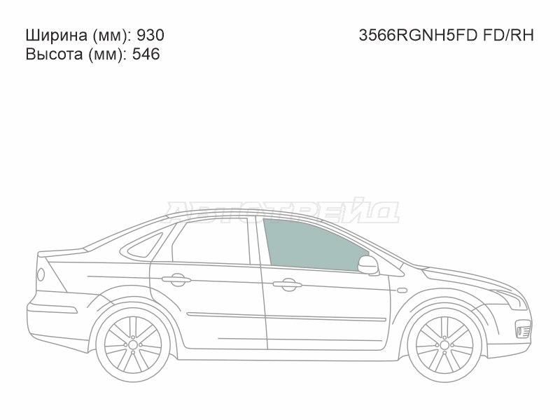 Стекло боковое опускное (Спереди / Справа / Цвет зеленый) Ford Focus 04-11