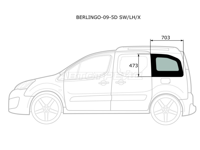 Стекло кузова боковое (не опускное) (Слева / Цвет зеленый) Citroen Berlingo 08-22 / Peugeot Partner 08-15