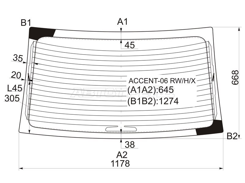 Стекло заднее (Цвет зеленый / Обогрев) Hyundai Accent 06-11 / Verna 06-09