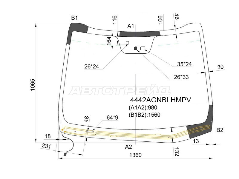 Стекло лобовое (Обогрев щеток / Датчик дождя) Kia Ceed 12-16