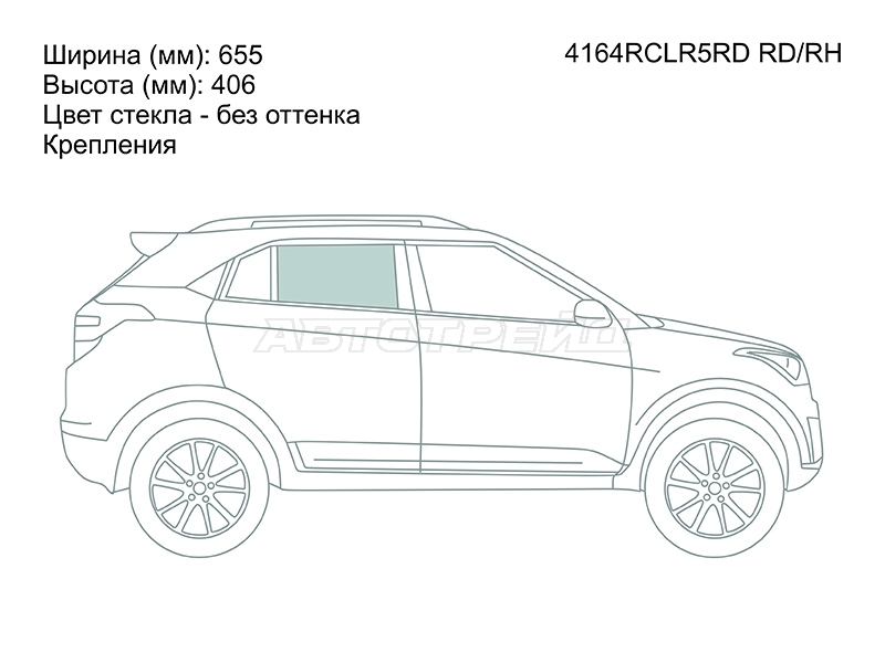Стекло боковое опускное (Сзади / Справа / Без оттенка / Крепления) Hyundai Creta 15-21