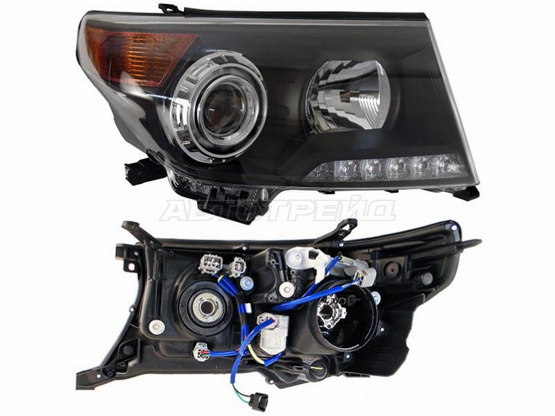 Фара Toyota Land Cruiser (J200) 07-15 (Справа / Ксенон / Галоген / ДХО / С электрокорректором / черная Brownstone)