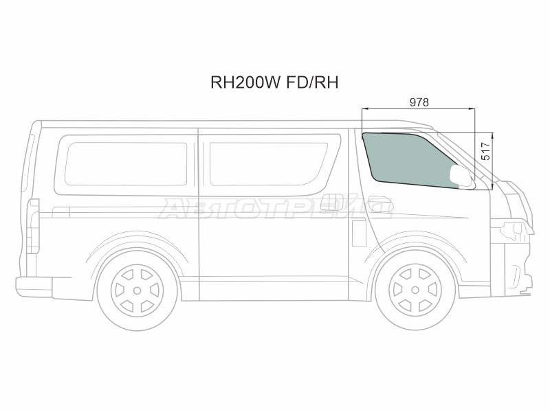 Стекло боковое опускное (Спереди / Справа / Цвет зеленый) Toyota Hiace 04-20