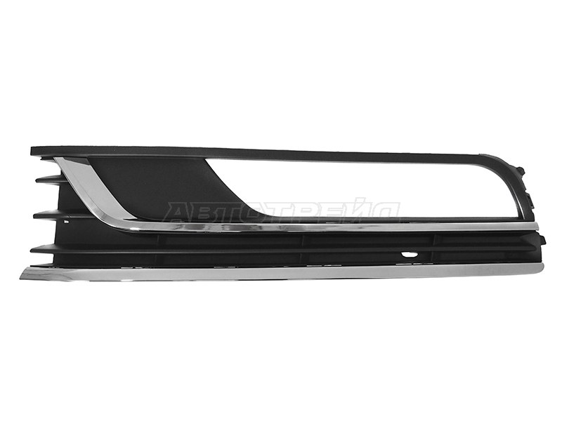 Решетка в бампер Volkswagen Passat 10-15 (Слева / 2 хром полосы под ПТФ)