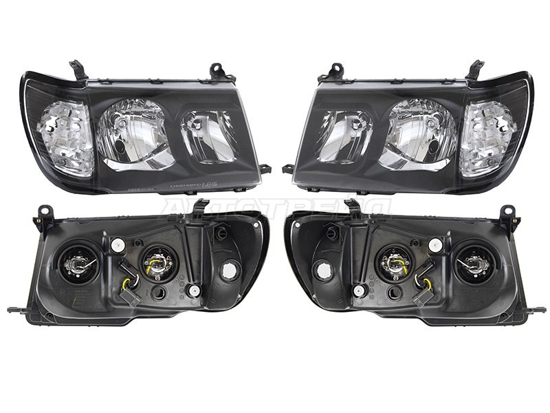 Фара Toyota Land Cruiser (J100) 98-05 (Галоген / Комплект / Ручная регулировка / чёрные)