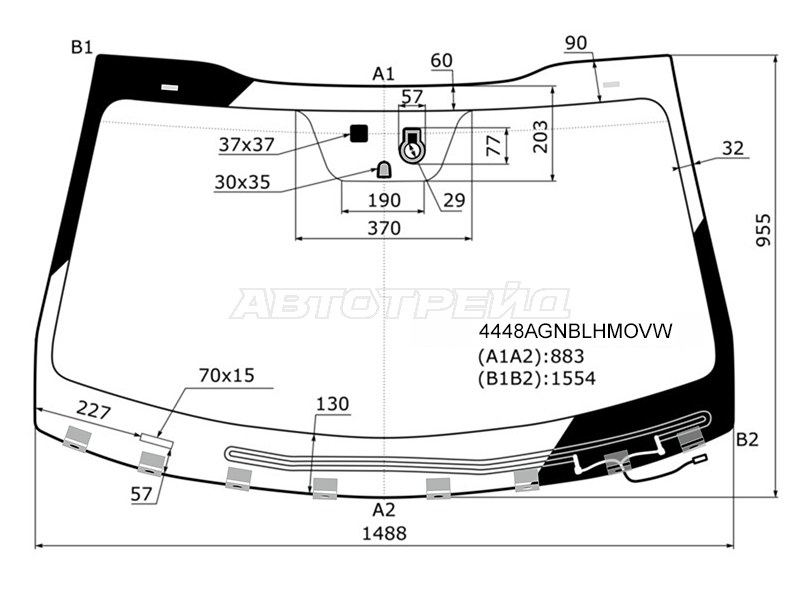 Стекло лобовое (Обогрев щеток / Датчик дождя) Kia K5 15-19 / Optima 16-21