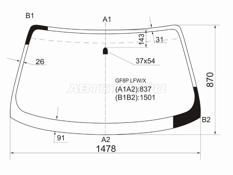 Стекло лобовое Mazda 626 97-02 / Capella 97-02