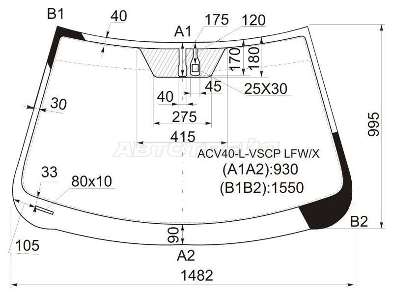 Стекло лобовое (Датчик дождя) Toyota Camry (XV40) 06-11 / Aurion 06-12