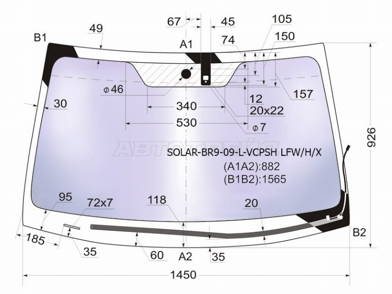 Стекло лобовое (Атермальное / Обогрев щеток / Датчик дождя) Subaru Legacy 09-15 / Outback 09-15