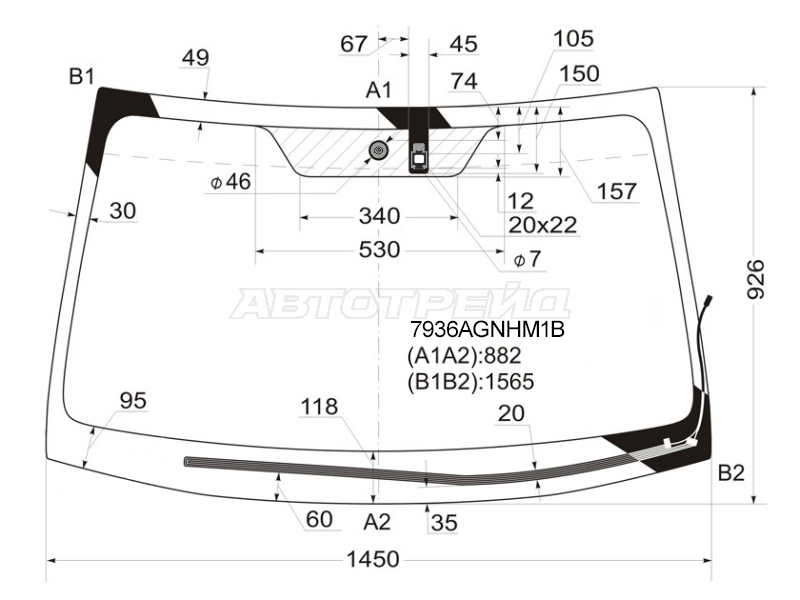 Стекло лобовое (Обогрев щеток / Датчик дождя) Subaru Legacy 09-15 / Outback 09-15