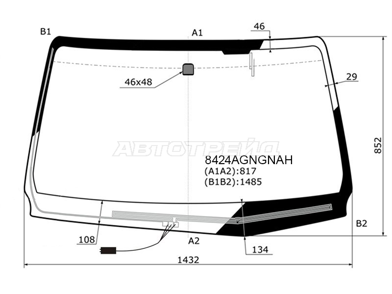 Стекло лобовое (Обогрев щеток / Антенна) Toyota Hilux Pick Up 15- / Fortuner 15-